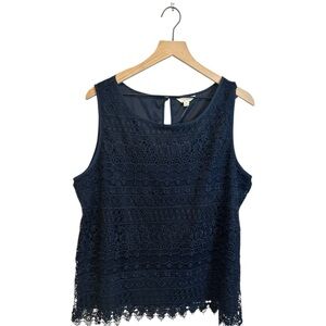 Adiva Women’s Dark Navy XL Sleeveless Lace Blouse Top